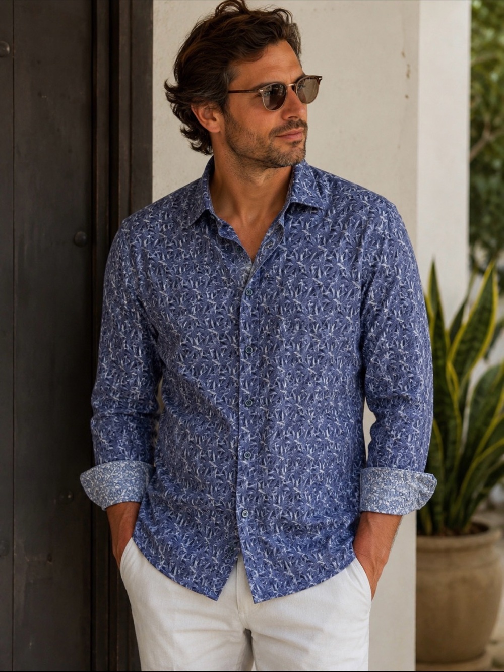 Robert Graham “Abner” Linen-Blend Long Sleeve Shirt